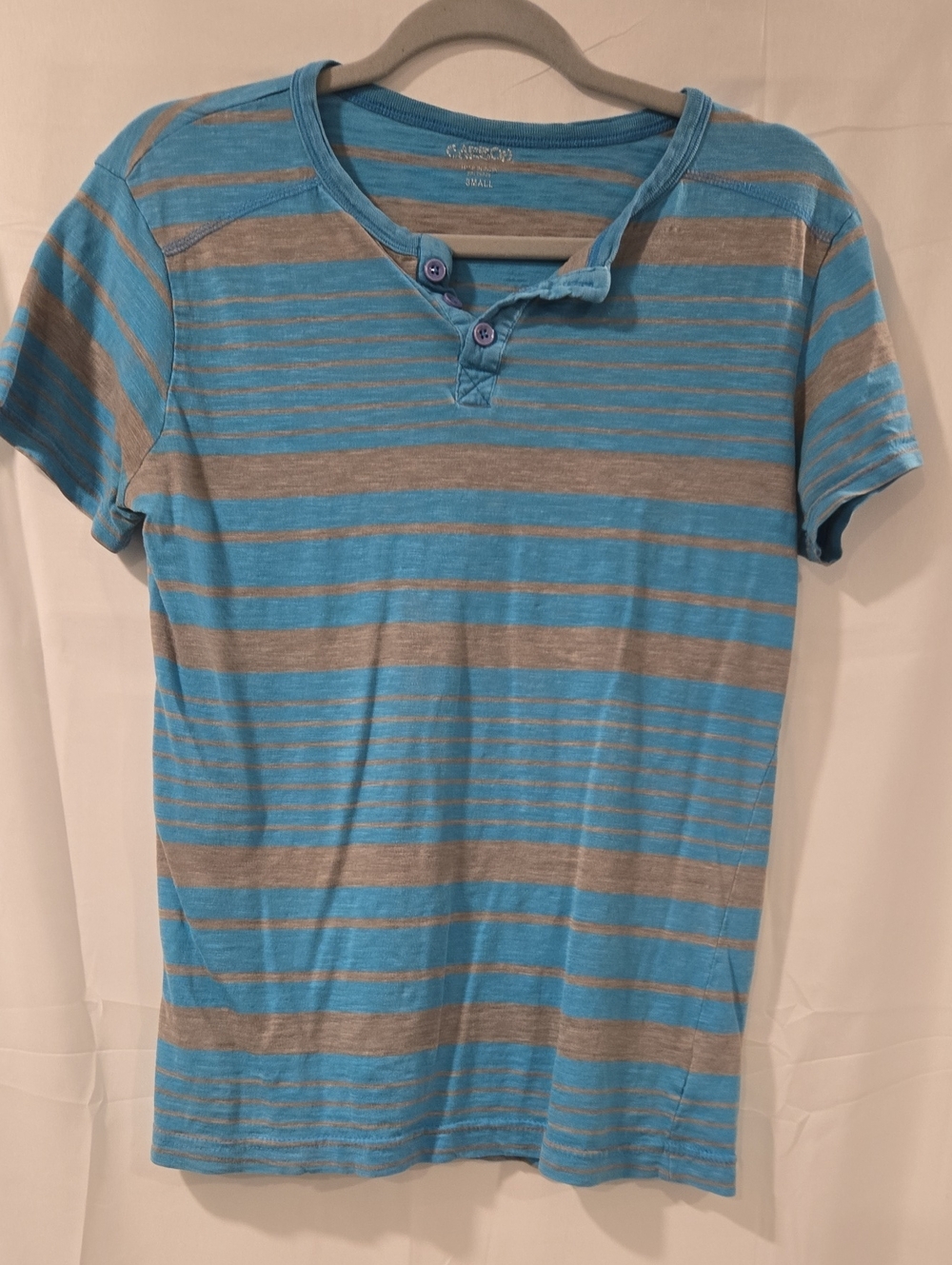 Carbon Mens Striped Henley T-Shirt Blue Grey Size Small